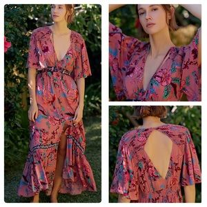 Anthropologie Ruffled Embroidered Maxi Dress